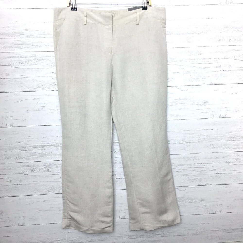 NEW Ann Taylor Beige Signature Trouser Linen Blend Straight Leg Lightweight 14
